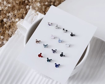 Mickey mouse stud earrings 14 colors cubic zincornia screw back ball surgical steel post  disney tini mickey stud earring 1pair