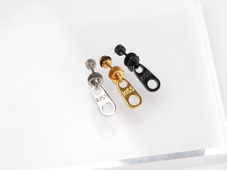 Zipper Earring 16G Zip Stud Earring Dainty Original Silver Etsy