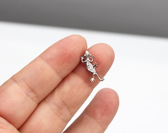Tiny lizard earring 16g tini gecko dangle earrings screw back earring  mens earring mini gecko cartilage earring silver stud earrings
