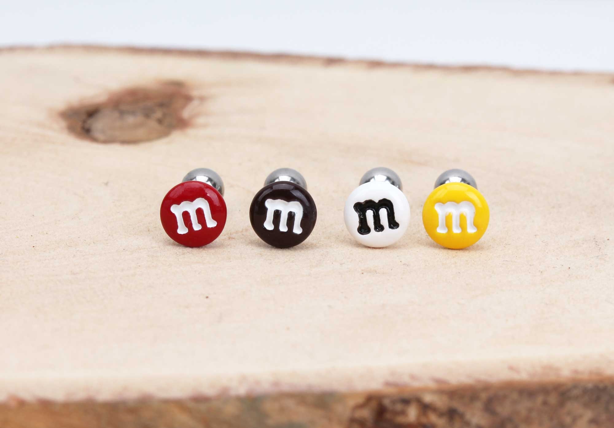 M&M stud earring/16G Single ear piercing/Candy cartilage helix Etsy
