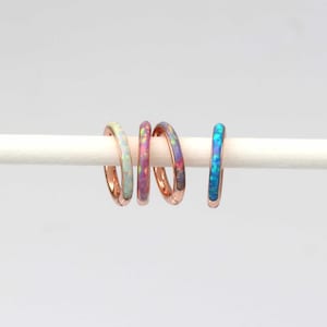 Rose gold clicker hoop ring hinged segment hoop ring earring opal lined front facing cartilage helix tragus septum nose lip piercing 1 piece