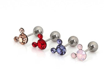 Pendientes de Mickey, pendientes de circonita cúbica para perforación del cartílago, pendientes de botón de Mickey, pendientes con cierre de rosca, pendientes lindos, pendientes minimalistas