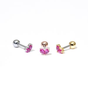 16g pink heart cz stud  cartilage earring  helix piercing  tragus piercing  forward helix  conch, tragus, multi piercing, surgical steel