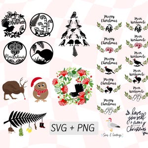 Pacchetto SVG di Natale della Nuova Zelanda, pacchetto di Natale Kiwi, Meri Kirihimete SVG, clipart di Natale della Nuova Zelanda, Kiwi Png, uccelli nativi della Nuova Zelanda, download digitale della Nuova Zelanda