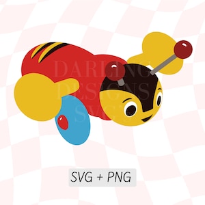 Buzzy Bee SVG, Neuseeland Buzzy Bee, Kiwi Bee PNG, Rot Gelb Blau Biene Clipart, Klassisches Kiwi Spielzeug, Kiwiana Datei, Baby Spielzeug SVG, Nz Memories