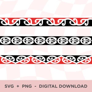 Pakiet SVG wzoru Maorysów, wzory Maorysów Kowhaiwhai, plik PNG Koru, sztuka Nowej Zelandii, czarna czerwona granica Maorysów, clipart NZ, symbol Nz Maorysów,