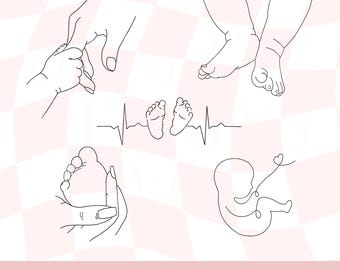 Line Drawn Baby SVG, Baby Outline, Hand Holding Baby Hand, Line Drawing, Newborn Silhoutte SVG PNG, Mom And Baby, Instant Digital Download