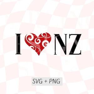 Eu amo NZ SVG, I Heart New Zealand PNG, Kiwiana Svg, adesivo de carro Nz, decalque de carro Nz, coração com padrão Māori, coração Koru, adesivo para carro