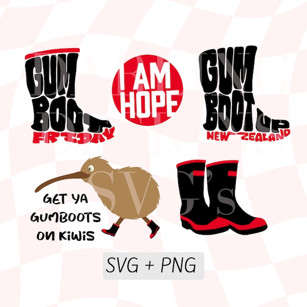 Gumboot Friday SVG Bundle, New Zealand Gumboot Friday, Mental Health Awareness, Red Band Gumboots Clipart, I Am Hope NZ , Instant Download