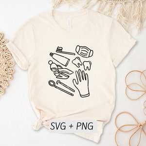 Archivo SVG de camisa Doodle de dentista, archivo de corte SVG de odontología, paquete SVG de arte dibujado a mano, camiseta de asistente dental, futuro dentista, higienista dental