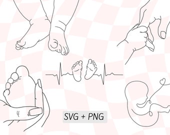 Line Drawn Baby SVG, Baby Outline, Hand Holding Baby Hand, Line Drawing, Newborn Silhoutte SVG PNG, Mom And Baby, Instant Digital Download