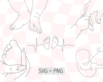 Line Drawn Baby SVG, Baby Outline, Hand Holding Baby Hand, Line Drawing, Newborn Silhoutte SVG PNG, Mom And Baby, Instant Digital Download