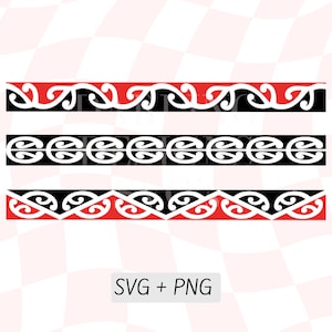 Māori Pattern SVG Bundle, Maori Kowhaiwhai Designs, Koru PNG File, New Zealand Art, Black Red Maori Border, NZ Clipart, Nz Māori Symbol,