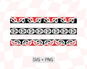Māori Pattern SVG Bundle, Maori Kowhaiwhai Designs, Koru PNG File, New Zealand Art, Black Red Maori Border, NZ Clipart, Nz Māori Symbol,