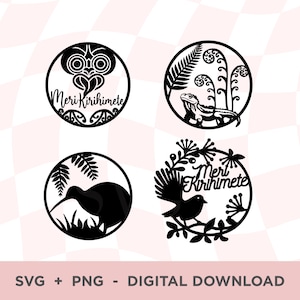 Adorno de Navidad de Nueva Zelanda SVG, Meri Kirihimete SVG, Descarga digital de tarjeta de Navidad, Corona de Navidad PNG, Silueta de cola de milano, Imágenes prediseñadas maoríes
