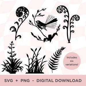 Faune néo-zélandaise Svg, queue de cheval sur une branche PNG, silhouette de plante d'étang, plantes de Nouvelle-Zélande, lin bush, Maoris, Nature, contour simple de fougère