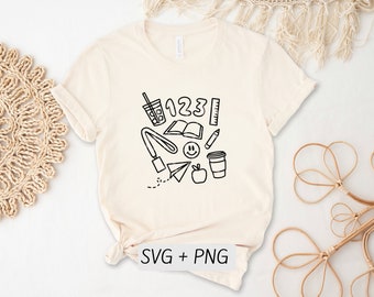 Teacher Doodle Shirt SVG File, School Teacher SVG, Elementary School Clipart PNG, Primary School Supplies Svg, Teacher Top, Back To School,