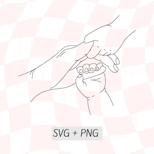 Bebê e criança segurando a mão da mãe SVG, bebê desenhado em linha, desenho de linha segurando a mão, silhueta de recém-nascido PNG, contorno de mãe e filhos