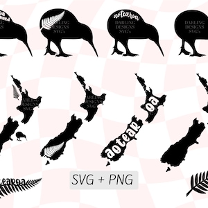 NZ Kiwi SVG Bundle, Nz Silver Fern Svg, Arte de Nueva Zelanda, Aotearoa, Nz Svg Bundle, New Zealand Clipart, Māori Svg, All Blacks Png, Kiwiana