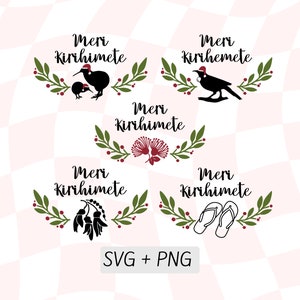 Meri Kirihemete SVG PNG, download digital de cartão de Natal da Nova Zelândia, guirlanda de Natal de kiwi, Tui de Natal, kiwi de Natal, pássaros nativos da Nova Zelândia