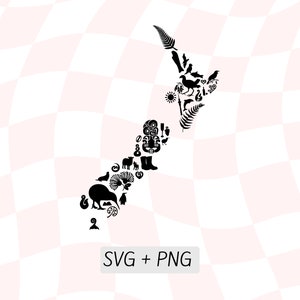 Neuseeland Umriss SVG, Iconic NZ Clipart PNG, Neuseeland Karte, Aotearoa, Neuseeland Clipart, Māori SVG, Kiwiana Symbole, Neuseeland Tshirt SVG