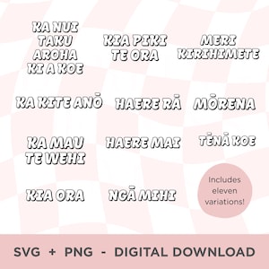 マオリの挨拶 Svg バンドル、マオリの言葉、マオリの Svg ファイル、マオリ アート、PNG ダウンロード、キウィアナ、ニュージーランド クリップアート、ニュージーランド マオリ プリント、キア オラ Svg