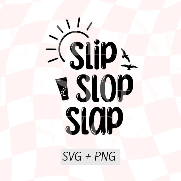 Slip Slop Slap SVG, Safe Summer Svg, NZ Summer PNG Design, Camisa de verano Svg, Refranes del sol, Palabras de burbujas, Bloqueador solar, Gaviotas, Sol