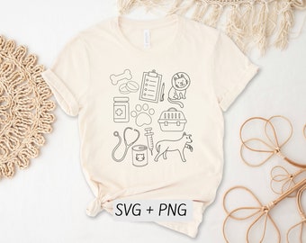 Vet Doodle Shirt SVG File, Vet Tech SVG Cut File, Pet Animal Doodle Art SVG Bundle, I’m A Vet Shirt, Veterinary Top, Pet Doodle Jumper Svg