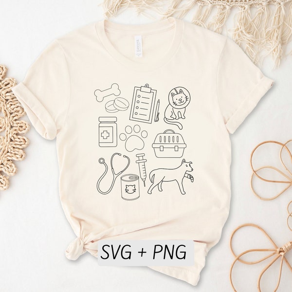 Vet Doodle Shirt SVG File, Vet Tech SVG Cut File, Pet Animal Doodle Art SVG Bundle, I’m A Vet Shirt, Veterinary Top, Pet Doodle Jumper Svg