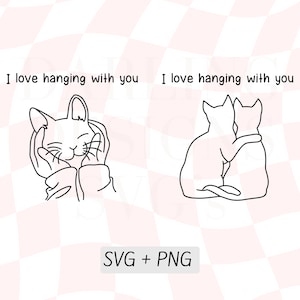 J'aime accrocher avec vous SVG, deux chats câlinant des cliparts, dessin au trait Simple chat, humain câlin chat PNG, contour visage de chat, maman chat, maman chat