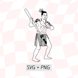 Guerrero maorí SVG, Hombre maorí Clipart con tatuajes Svg, Fierce NZ Man Silhoutte Svg, Arte maorí, Png Descargar, Kiwiana, Imágenes Prediseñadas de Nueva Zelanda