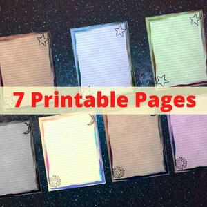 Sun Moon Stars Theme - 7 Lined Digital Pages Printable Stationery | Book of Shadows | bos | Grimoire | Magic Spellbook | Wicca Wiccan Spells