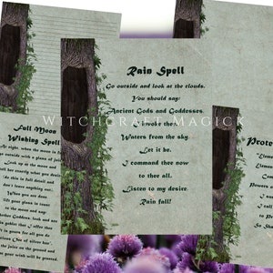 Set of 5 Pages for Book of Shadows | bos | Grimoire | Magic Spellbook | Wicca - Witch | Digital Printable Spells - Green Witch Theme - PDF
