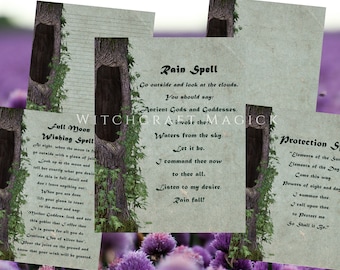 Set van 5 pagina's voor Book of Shadows | bos | Grimoire | Magisch spreukenboek | Wicca - Heks | Digitale afdrukbare spreuken - Green Witch-thema - PDF
