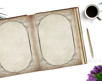 Set of 5 Pages Digital Frames - Book of Shadows | bos | Grimoire | Magic Spellbook | Wicca Wiccan Spell | Printables | Antique Floral- PDF