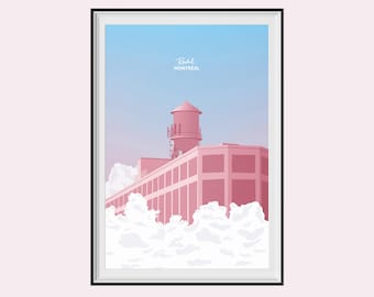 Poster / Poster A3 - City MONTREAL - Mile End - Vector illustration - RISOGRAPHY - architecture - minimalism