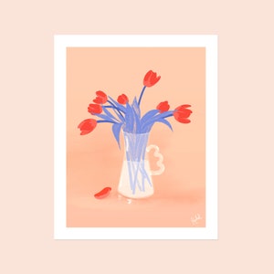 Illustrazione Rachel fatto a mano Merce vaso tulipano fiori 11x8.5/ Lettera immagine 2
