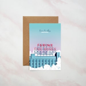 Carte postale Montréal Canada Farine Five Roses illustration Rachel handmade Goods post card pastel mtl architecture image 1