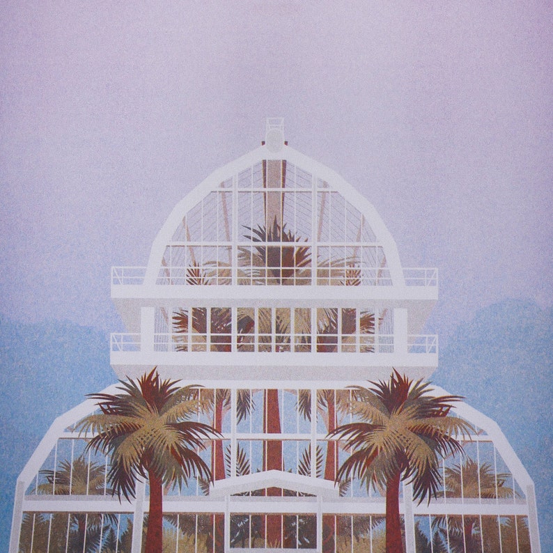 Poster / Poster A3 City LYON Vector illustration RISOGRAPHY Parc de la tête d'or architecture minimalism image 3