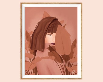 Illustration - Rachel handmade Goods - Woman - leaves - 11"x8.5"/ Lettre