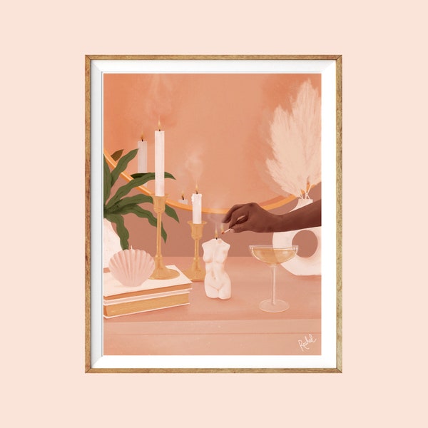 Illustration - Rachel handmade Goods - Woman - Feel good - candle - 11"x8.5"/ Letter