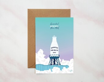 Postcard - Montreal - Canada - Milk Bottle - illustration - Rachel handmade Goods - post card - pastel - mtl - architecture