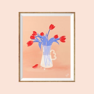 Illustratie Rachel handgemaakte goederen vaas tulp bloemen 11x8.5/ Letter afbeelding 1