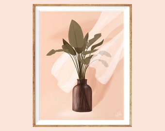 Illustration - Rachel handmade Goods - plant - vase - tropical - 11"x8.5"/ Letter