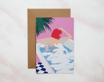 Postcard - Vector illustration - woman in a bathtub - pastel - woman - naked - bath - girl - post card