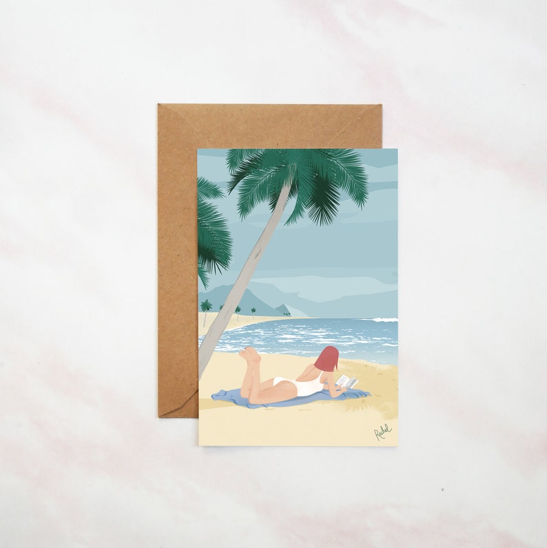 Postcard Vector illustration swimsuit woman pastel woman sexy ocean girl post card image 1
