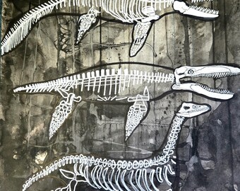 Mosasaur, Pliosaur, Plesiosaur-Original Artwork