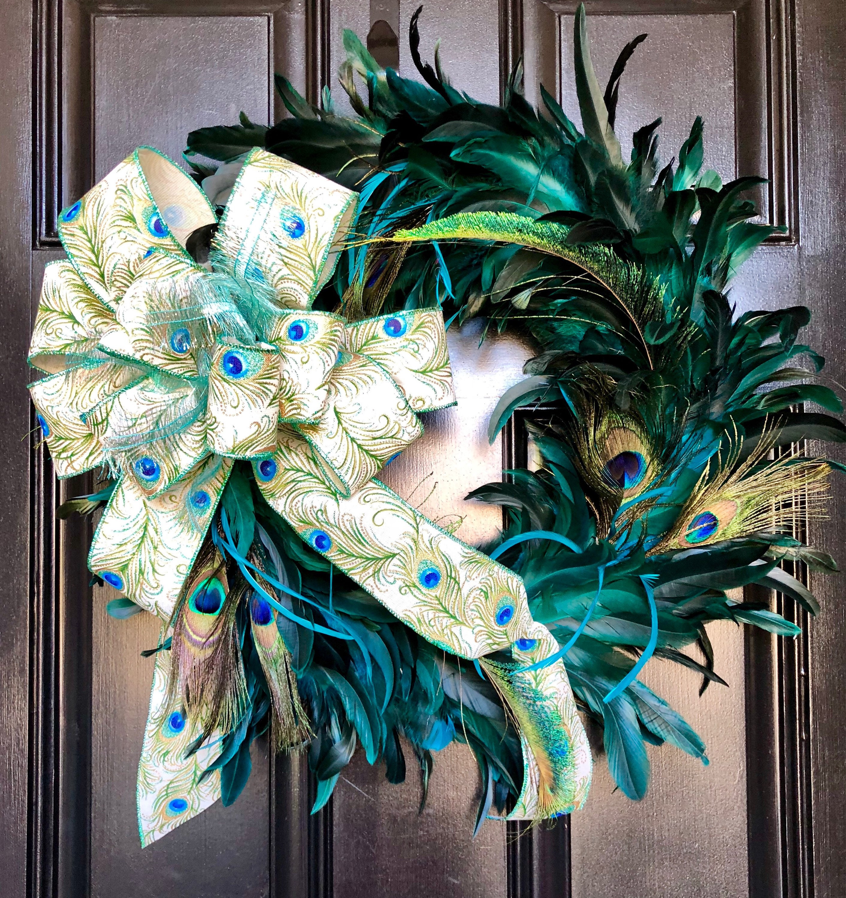 Designer PEACOCK Feather Wreath Front Door Wreaths WREATHS Etsy