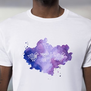 Herren Aquarell T-Shirt, Grafik T-Shirt, Geschenk für Ihn, Lila Design, weißes T-Shirt,
