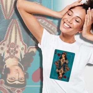 Camiseta Hearts, camisa persa, camiseta feminina The Queen, camisa Bibi, cartas de jogar, presente para ela, camiseta persa, streetwear, feita no Canadá